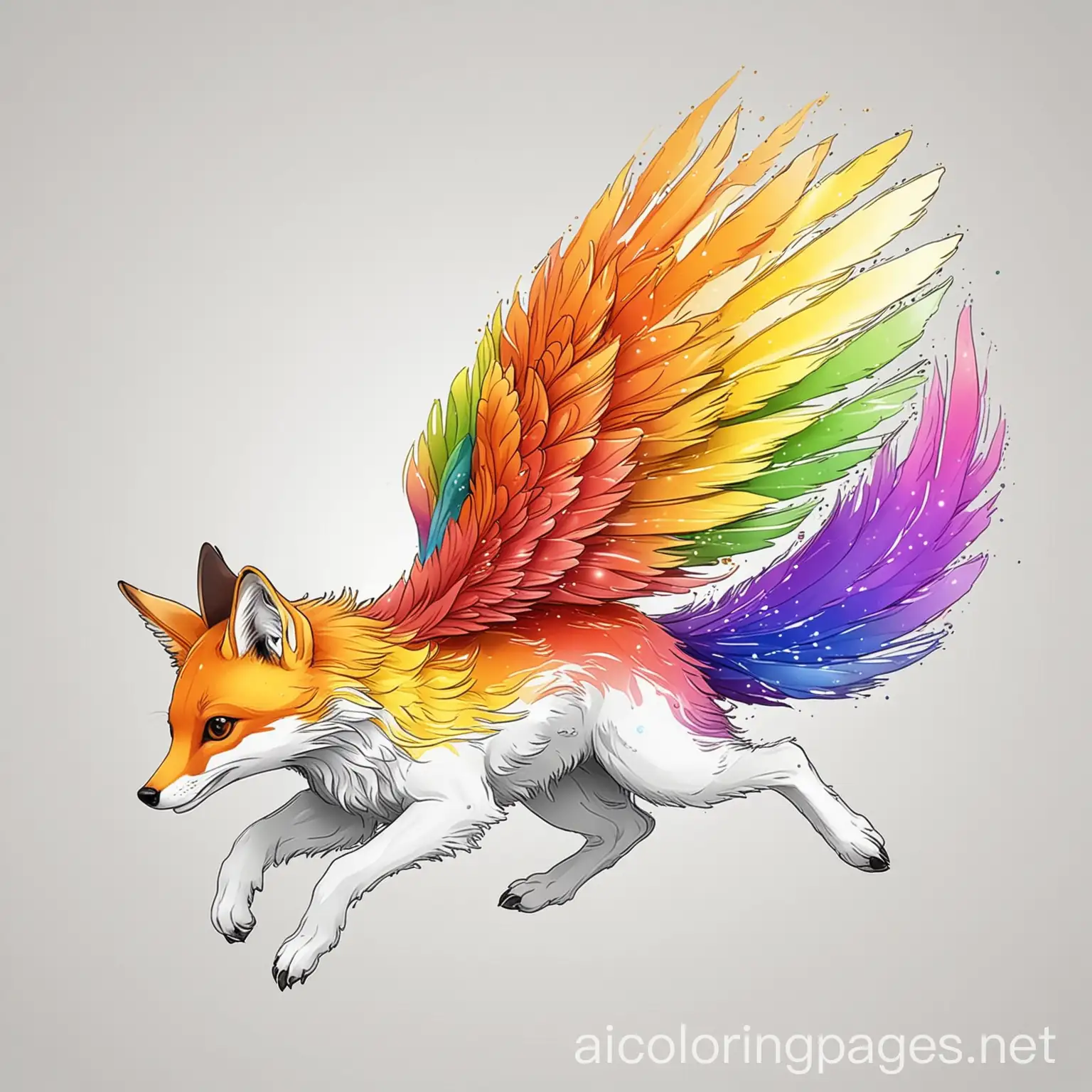 RainbowColored-PhoenixFox-Hybrid-Flying-Animal-Coloring-Page