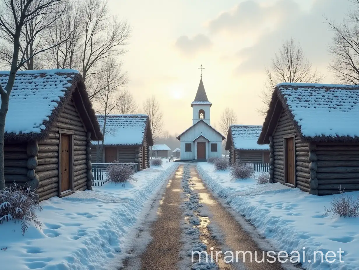 Late 18th Century Russian Village Winter Scene