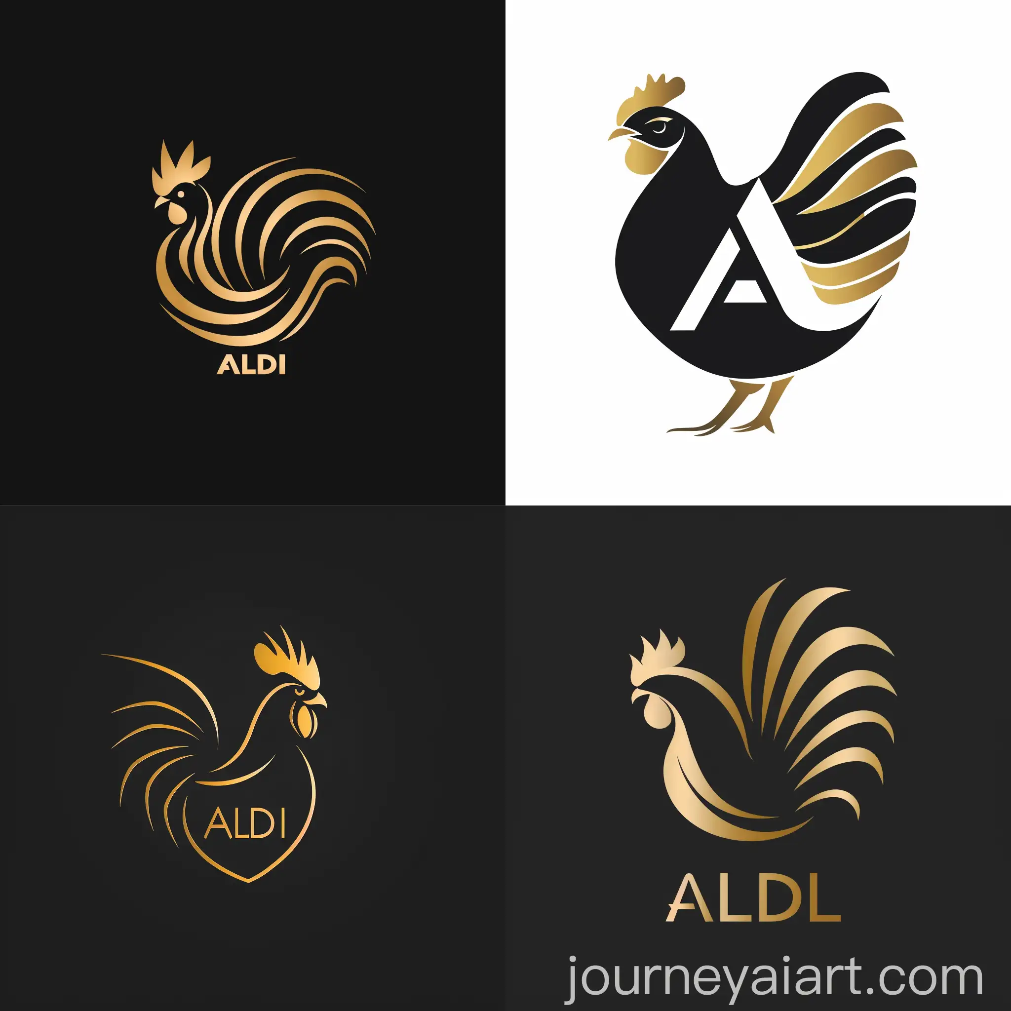 Luxury-Logo-Design-with-ALDI-Text-and-Abstract-Chicken-Black-and-Gold-Modern-Design