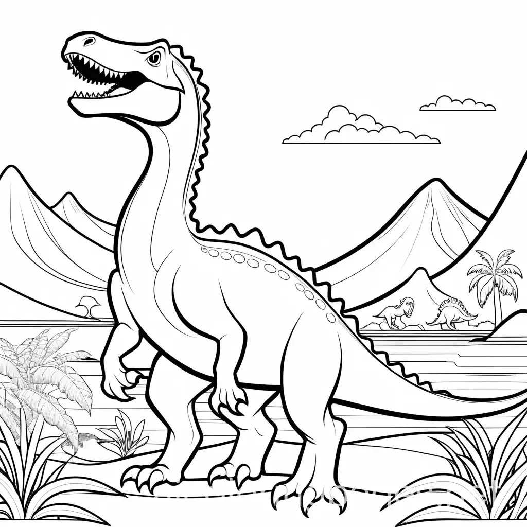 Dinosaur-Vacation-Coloring-Page-Simple-Line-Art-on-White-Background