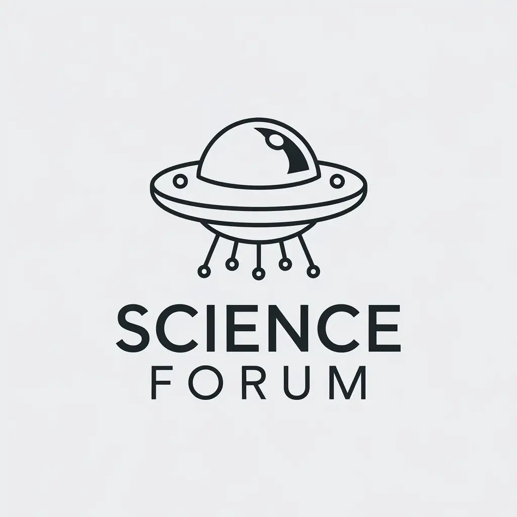 a vector logo design,with the text "science forum", main symbol:flying saucer,Minimalistic,be used in Internet industry,clear background