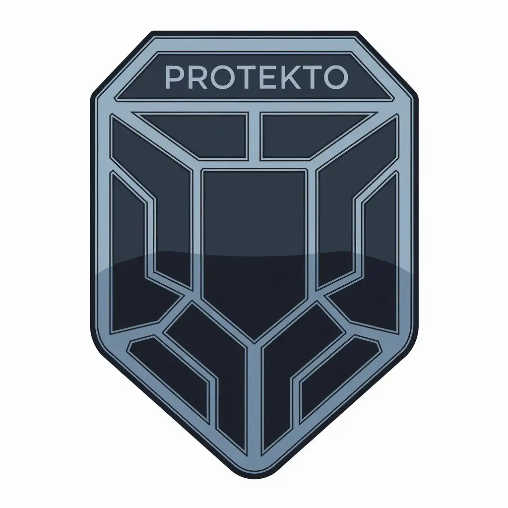 a vector logo design,with the text "Protekto", main symbol:Design a logo for 'Protekto' that does not include circle, triangle, or square shapes. Design a sleek, modern logo for a cybersecurity product using the golden ratio to ensure balance and visual appeal. The logo should feature a shield outline, symbolizing protection, security, and defense. Inside the shield, create interconnected lines or geometric patterns that evoke the concepts of networks, digital security, and data flow, representing the product’s ability to safeguard against cyber threats. The internal design should feel advanced and technical, with precise lines that reflect the intelligence and cutting-edge nature of the product. The overall style should be minimalist yet strong, with clean, sharp lines that convey professionalism and trustworthiness. The color scheme should lean toward cool, tech-related tones such as blues, grays, or blacks, to reinforce a sense of reliability and high-tech innovation. The logo should be distinct, memorable, and suitable for branding and trademarking, immediately communicating cybersecurity expertise and modern protection.,Minimalistic,clear background