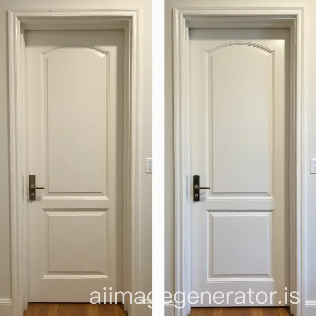 Comparison of before and after a door without a handle and then fixed