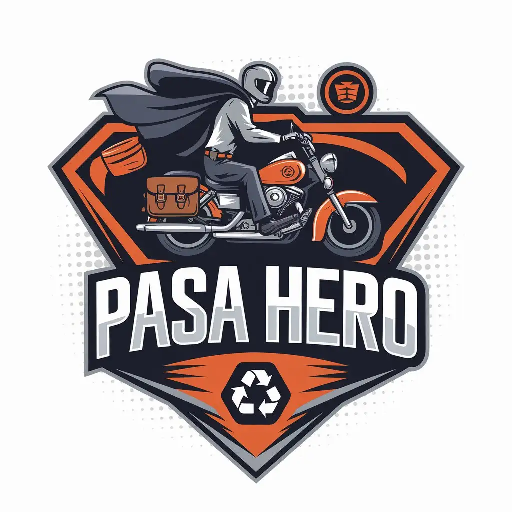 LOGO Design for PASA HERO Motorcycle Recycle Symbol Belt Bag with Superhero Cape Theme for Travel Industry