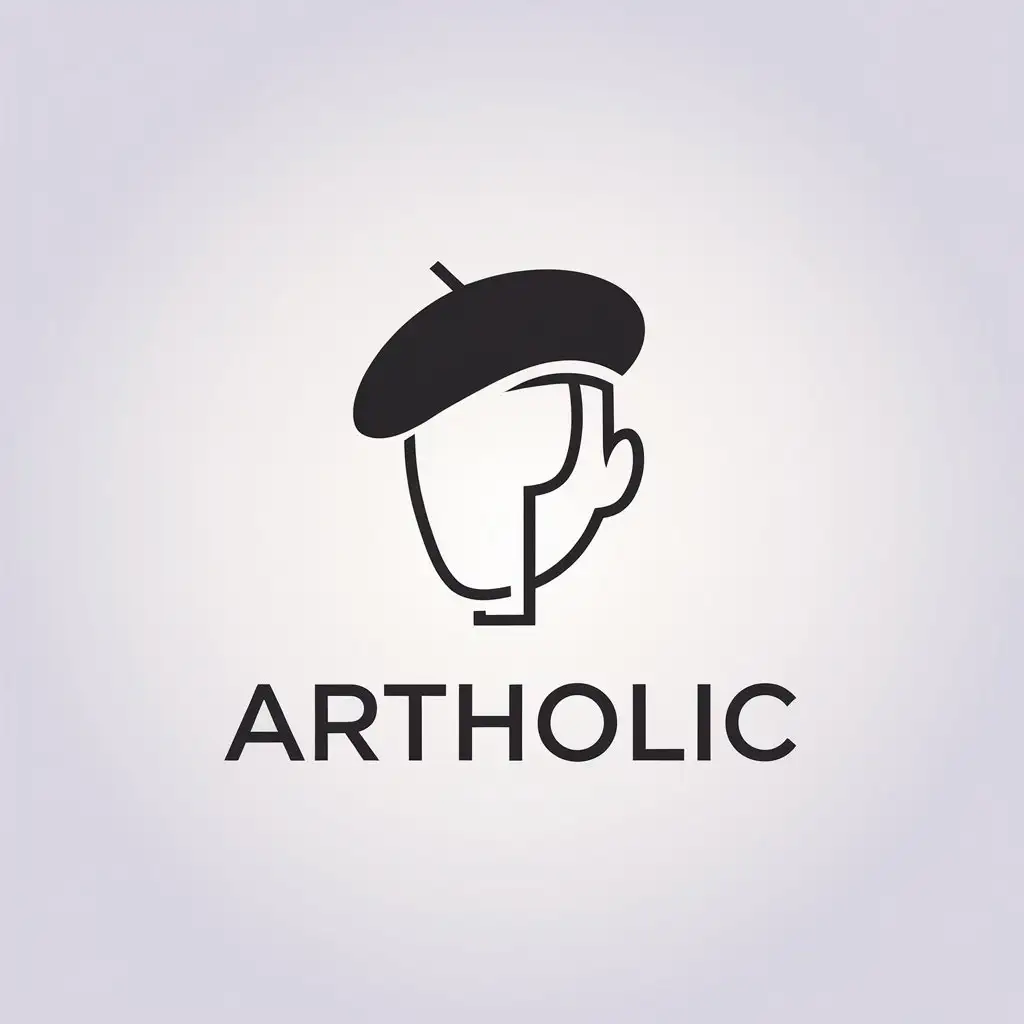 LOGO Design for Artholic Minimalist French Artist Head with Cap on Clear Background