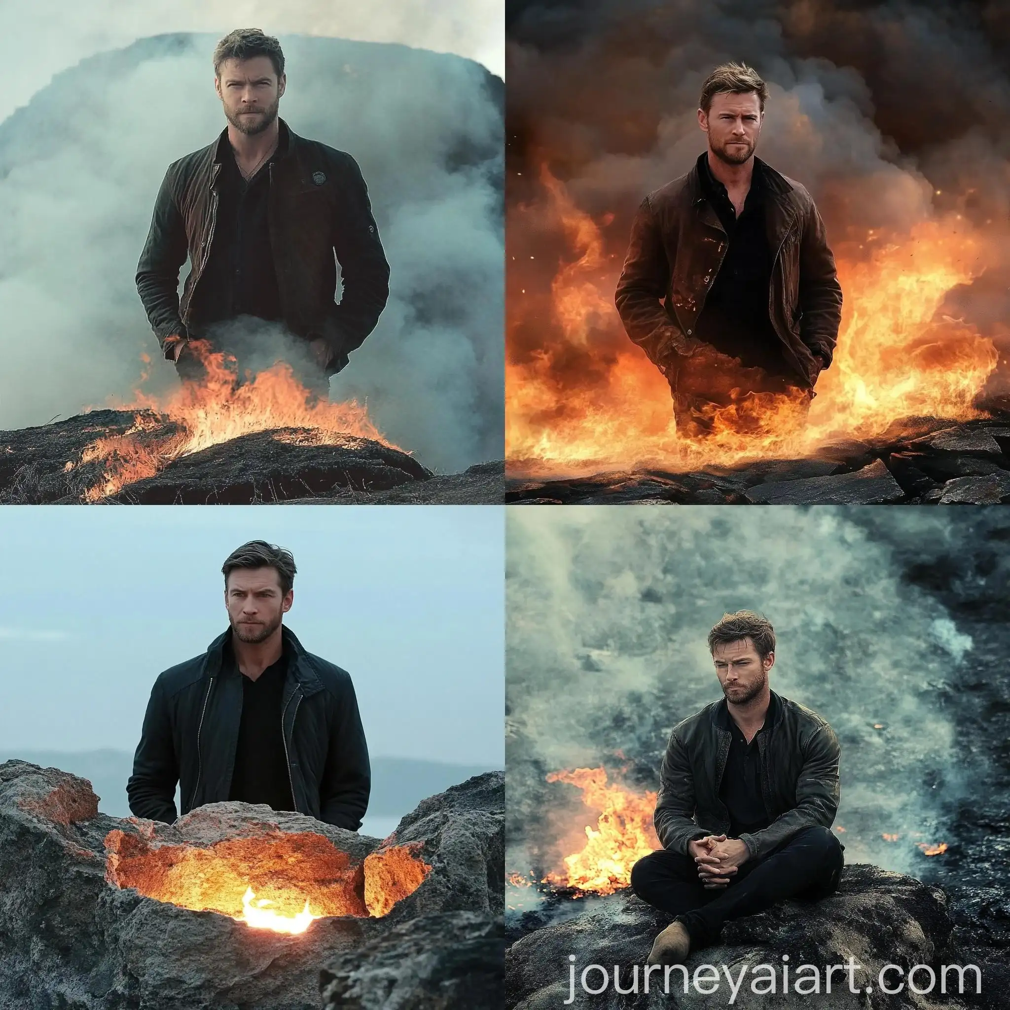 Solitary-Man-with-Stone-Fire-in-a-Desert-Landscape