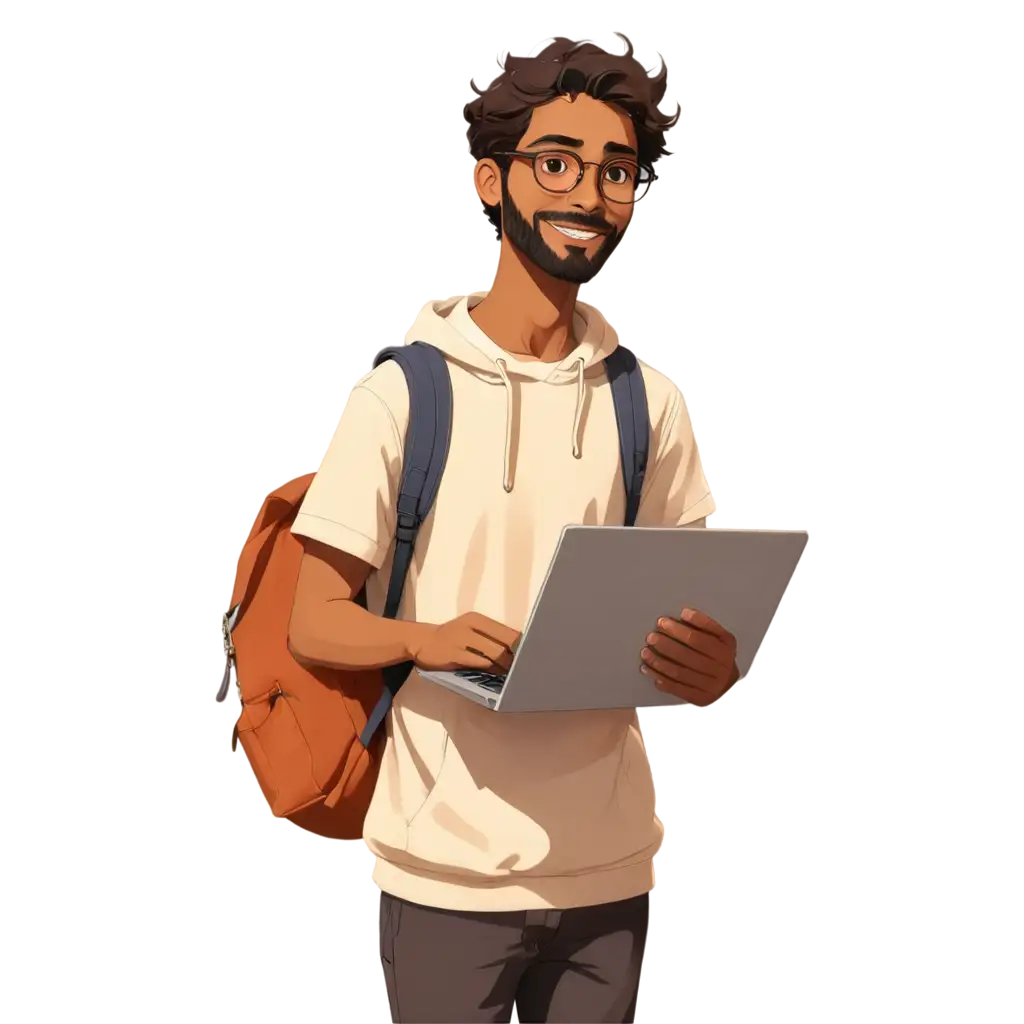 Studio-GhibliStyle-Young-South-AsianPNG-Image-Optimization-Male-with-Laptop-PNG-Illustration-HandDrawn-Painterly-Artwork