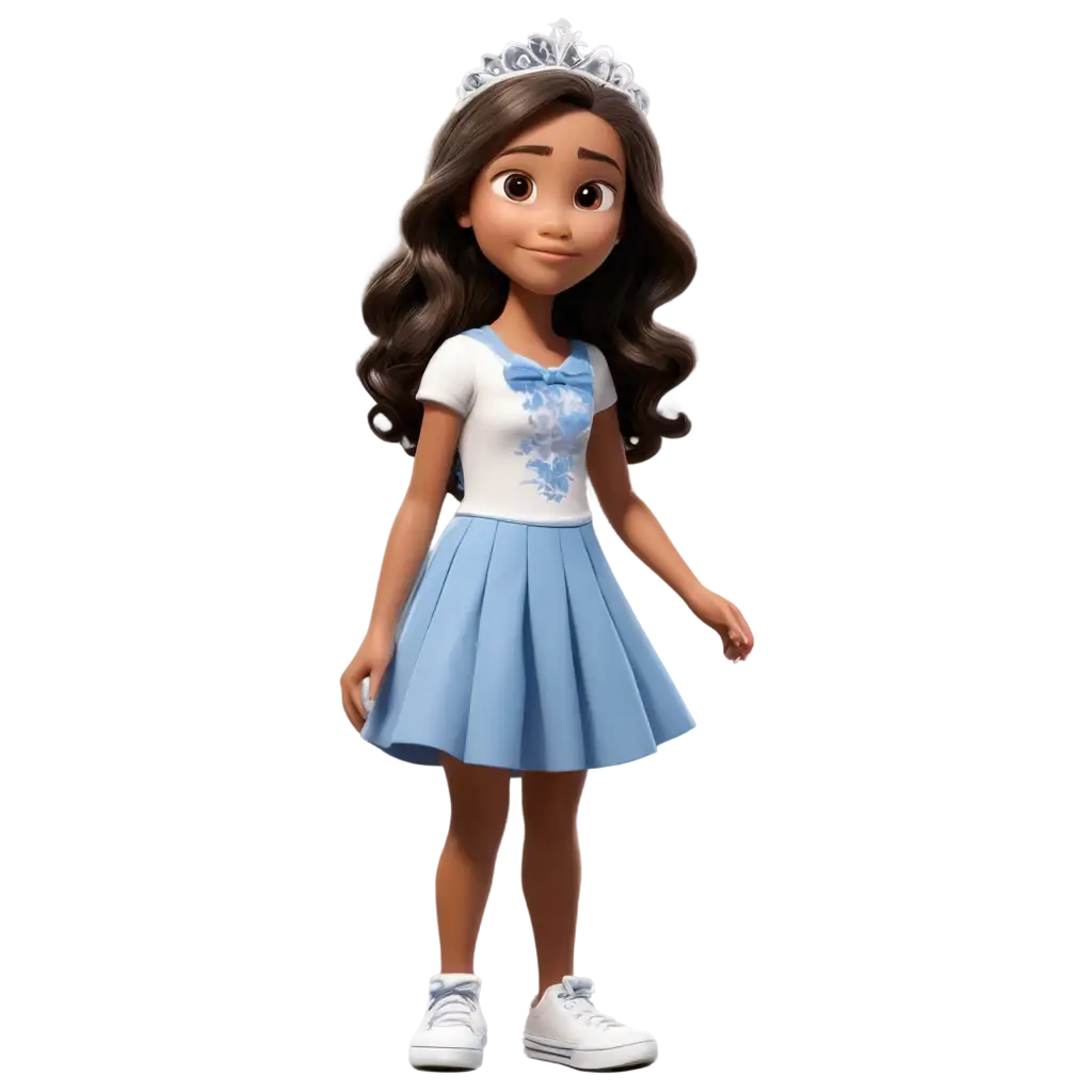 3D-Pixar-Image-of-9YearOld-Girl-with-Tiara-and-Floral-Dress-in-PNG-Format