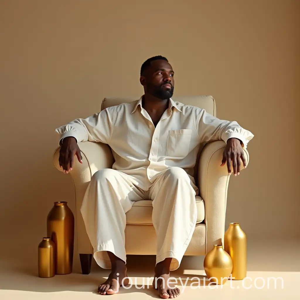 Elegant-Portrait-of-a-40YearOld-Black-Man-in-Linen-Shirt-with-Golden-Vases