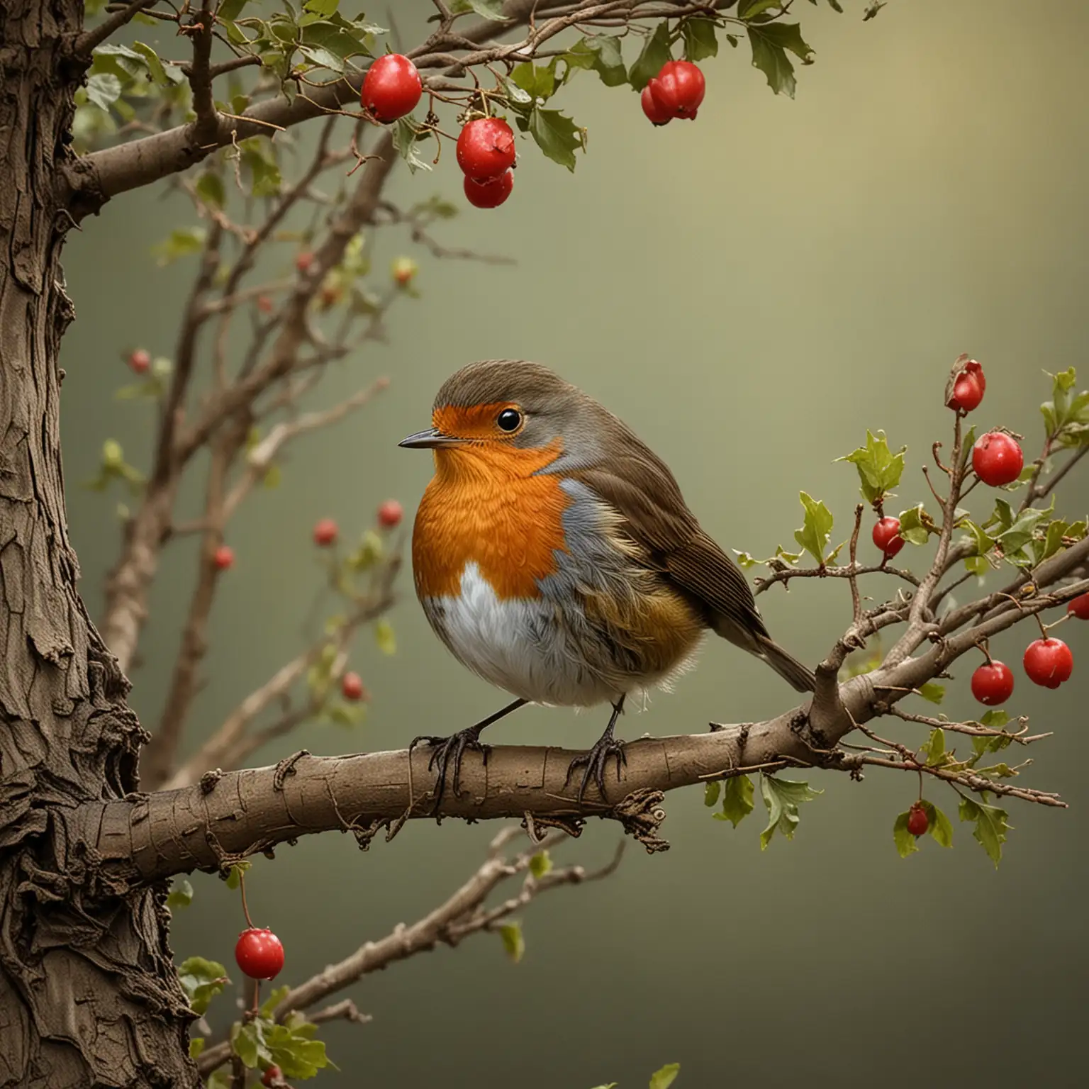 Victorian Little Robin Sitting in Tree