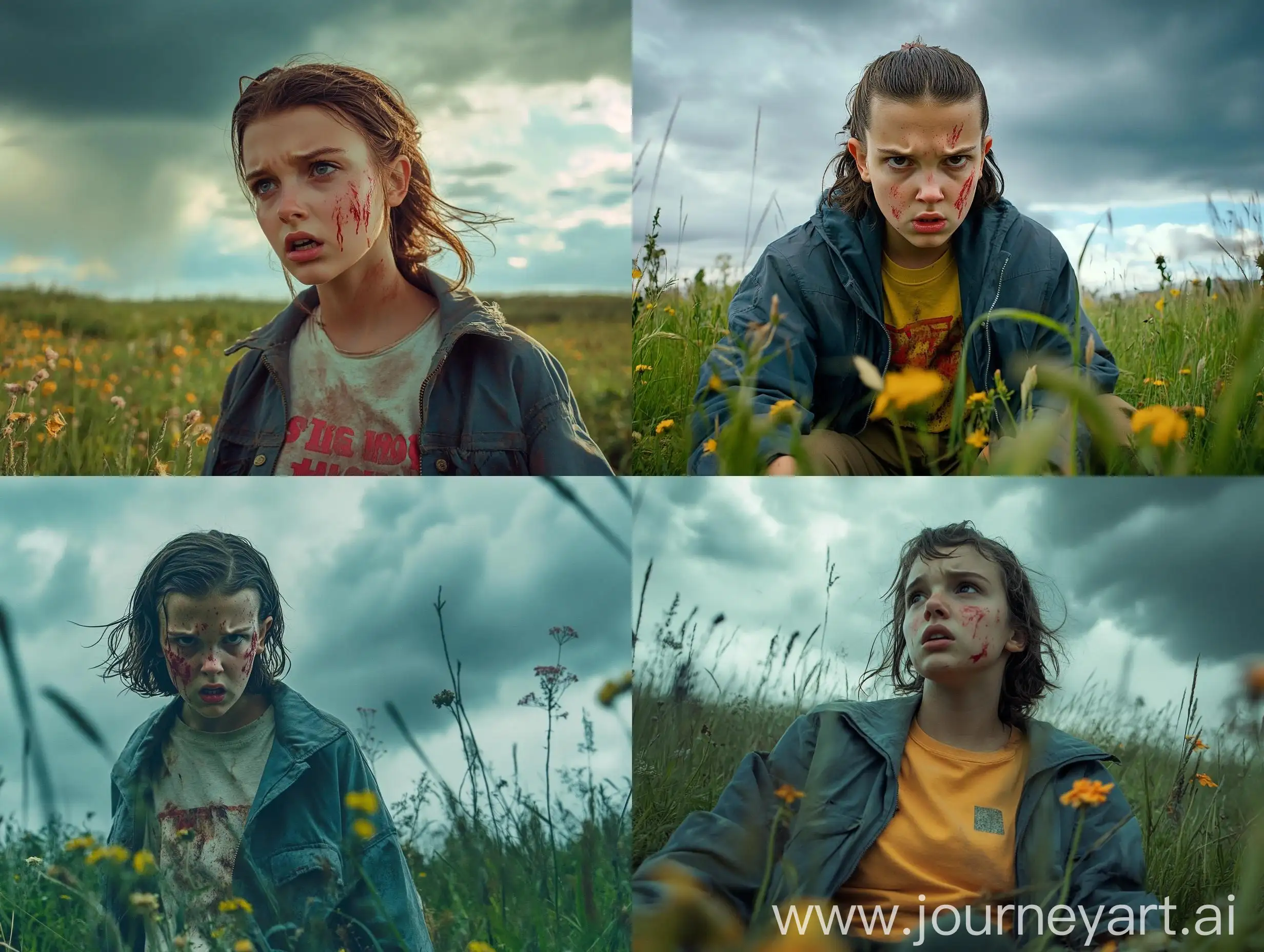 Netflix-Themed-Portrait-of-Angry-Woman-Resembling-Eleven-from-Stranger-Things