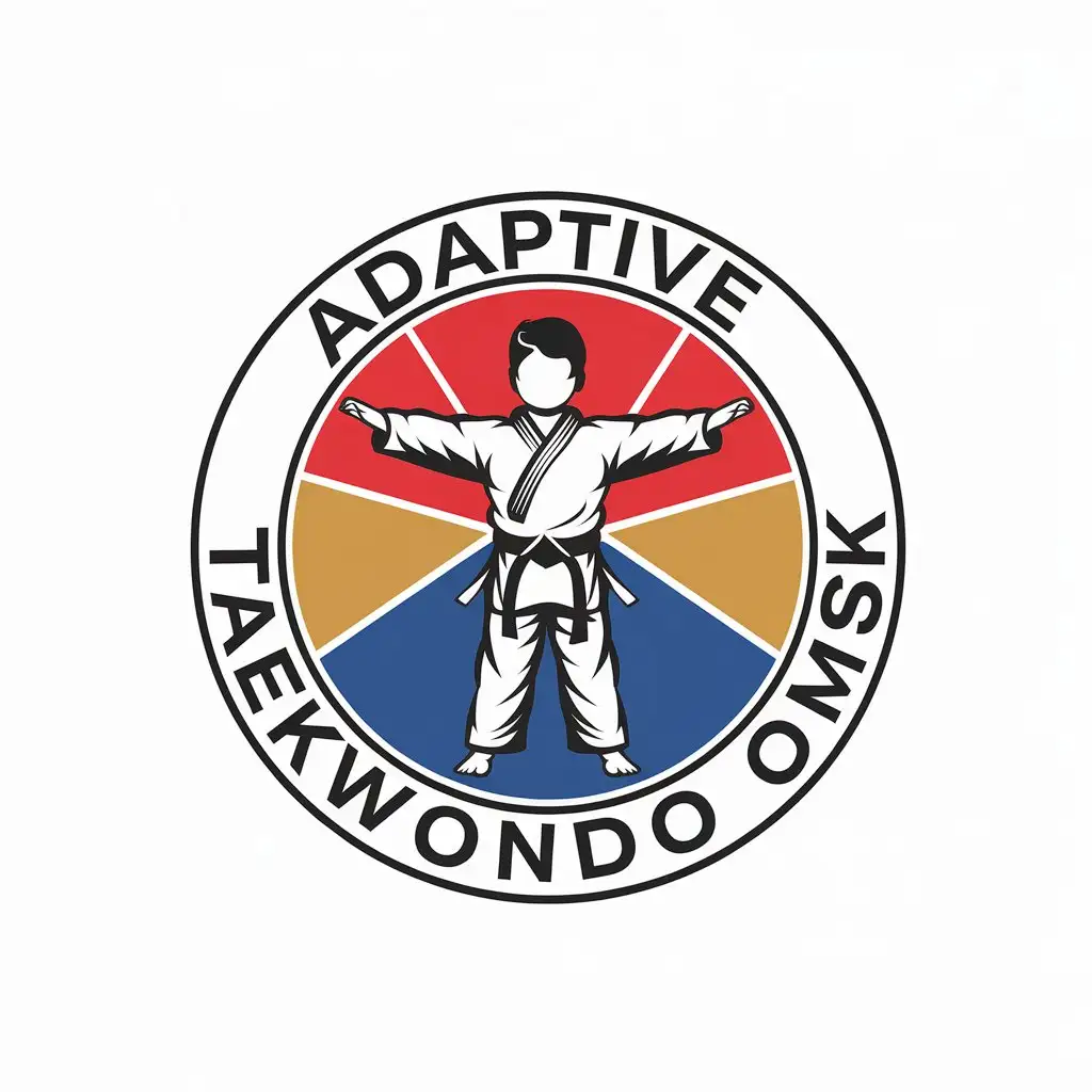 a vector logo design,with the text "adaptive taekwondo omsk", main symbol:child,complex,clear background