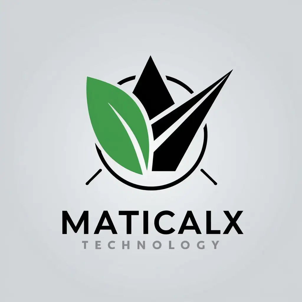 a vector logo design,with the text "MaticaLX", main symbol:green leaf, laser ray, geometric shape,Minimalistic,be used in Technology industry,clear background