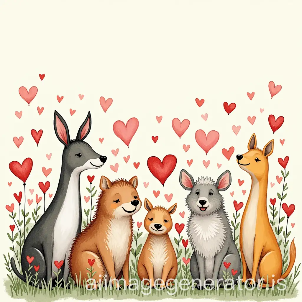 Happy-Domestic-Animals-in-a-HeartShaped-Garden-Illustration