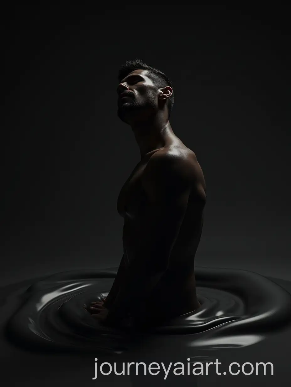 Man-Emerging-from-Glossy-Black-Fluid-in-Graceful-Motion