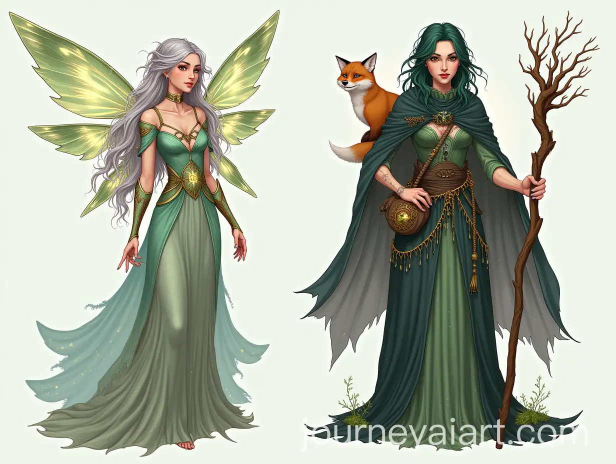 Ethereal-Fairy-Noble-and-Woodland-Hedge-Witch-in-Mystical-Forest-Setting