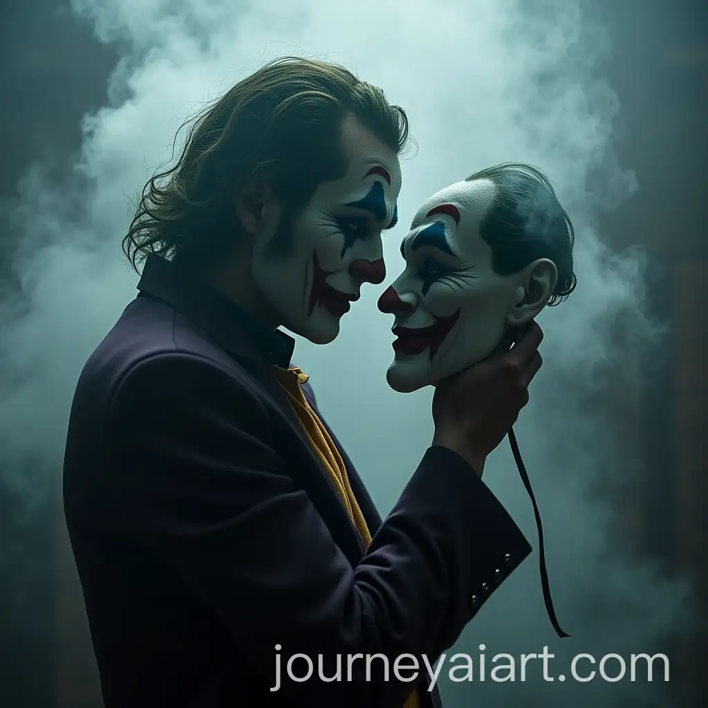 Joker-Profile-Portrait-Holding-a-Mask-Surrounded-by-Smoke