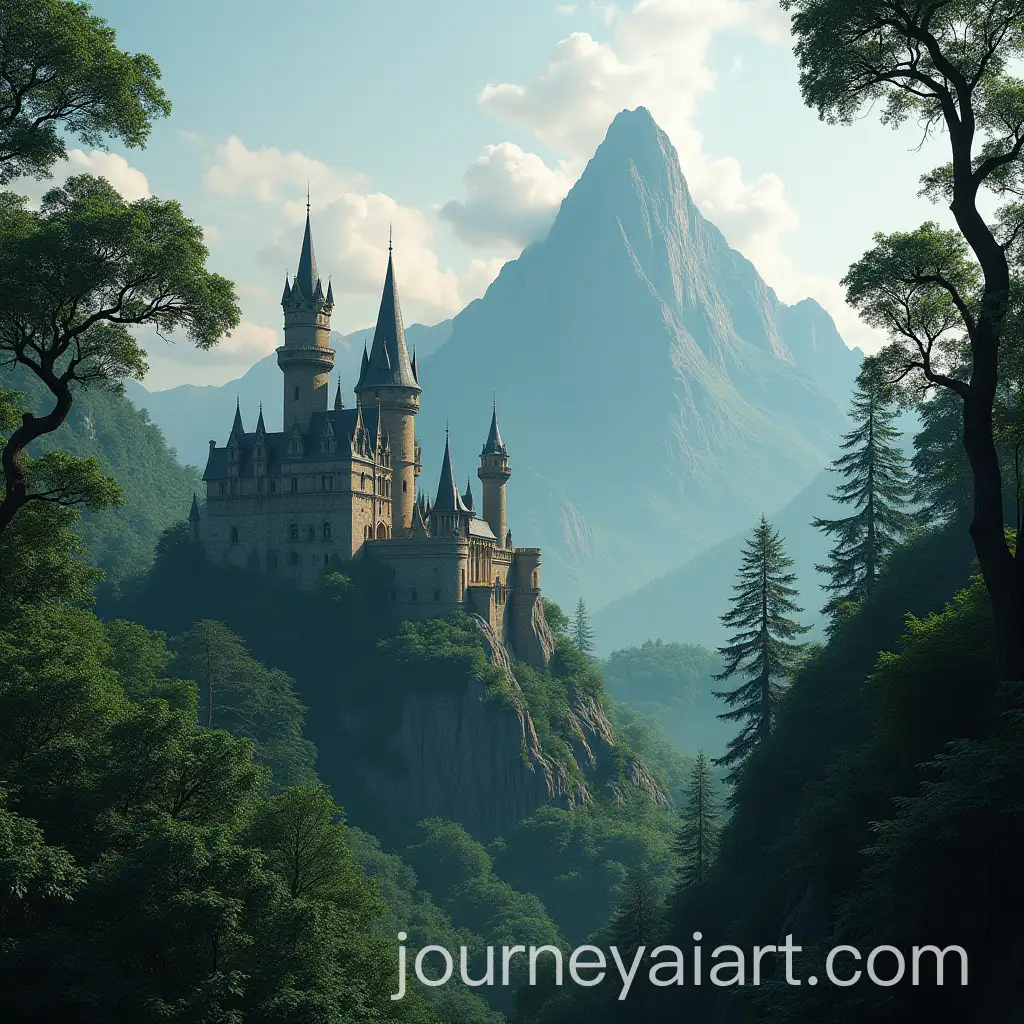 Castle-in-Jungle-with-Mountain-Background
