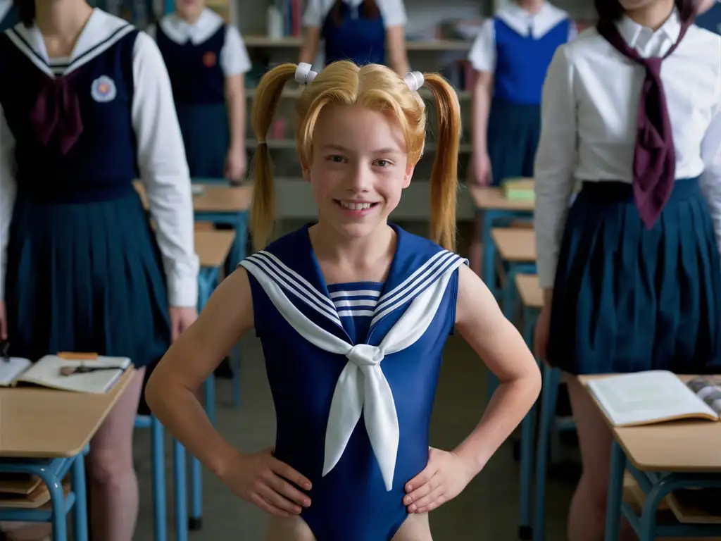 Smiling-Blond-Boy-in-Sailor-Leotard-in-Classroom-Setting