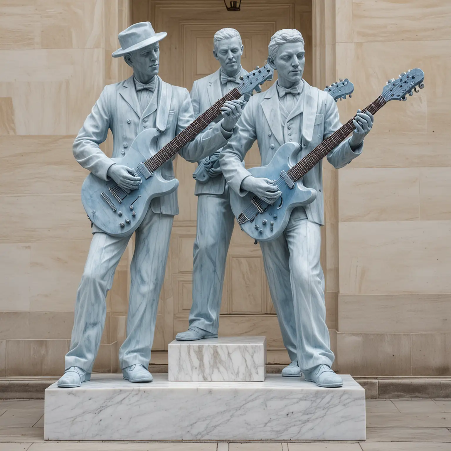 Marble Statue of Two Blues Guitarists Playing Together