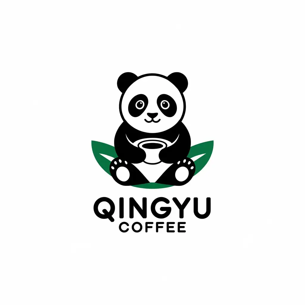 LOGO-Design-For-Qingyu-Coffee-Panda-Holding-Coffee-in-Minimalistic-Style