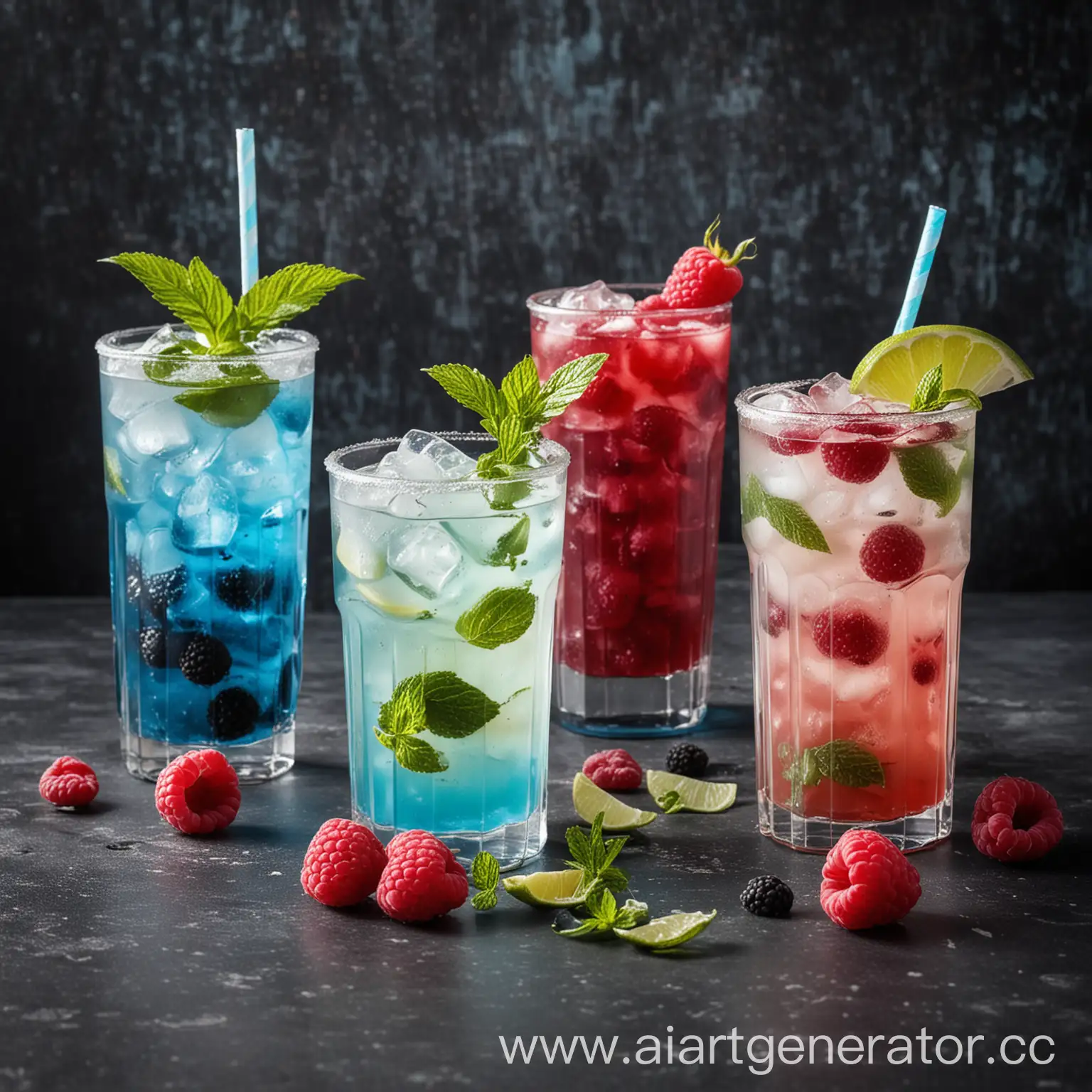 Variety-of-Refreshing-Cocktails-Mojito-Raspberry-Mojito-Blue-Lagoon