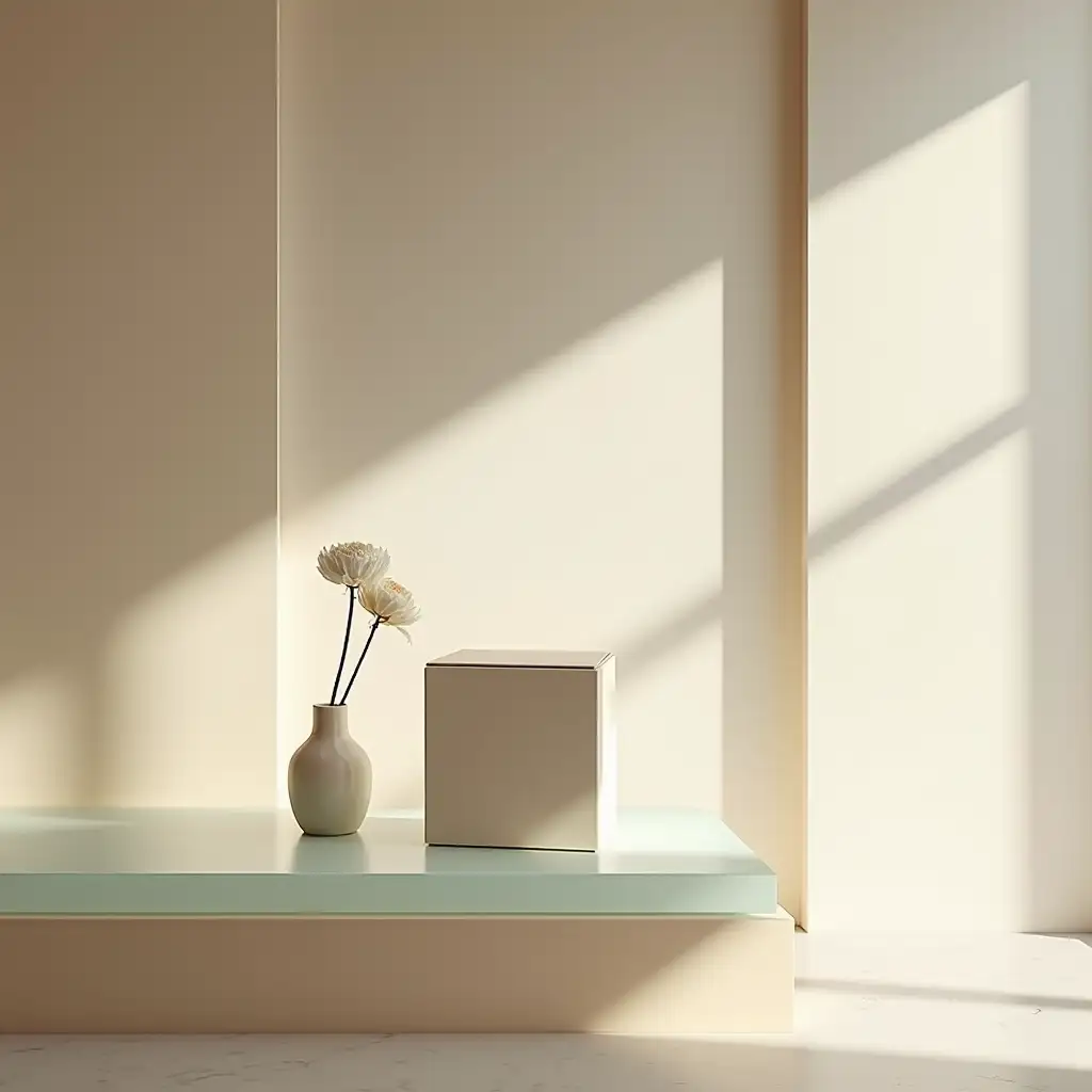 Minimalist-Modern-HighEnd-Packaging-Box-on-Frosted-Glass-Table-with-Flower