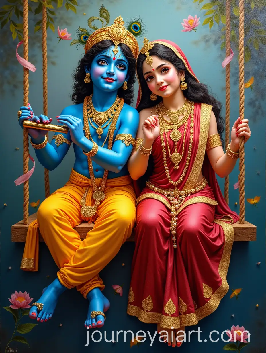 Radha-and-Krishna-on-Celestial-Swing-with-Divine-Details-and-Gold-Accents