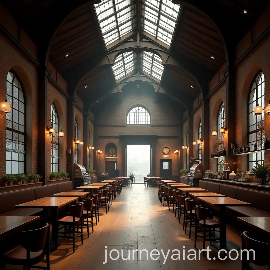 Interior-View-of-a-Coffee-Shop-in-a-Train-Hangar-with-a-Skylight-Roof-Opening