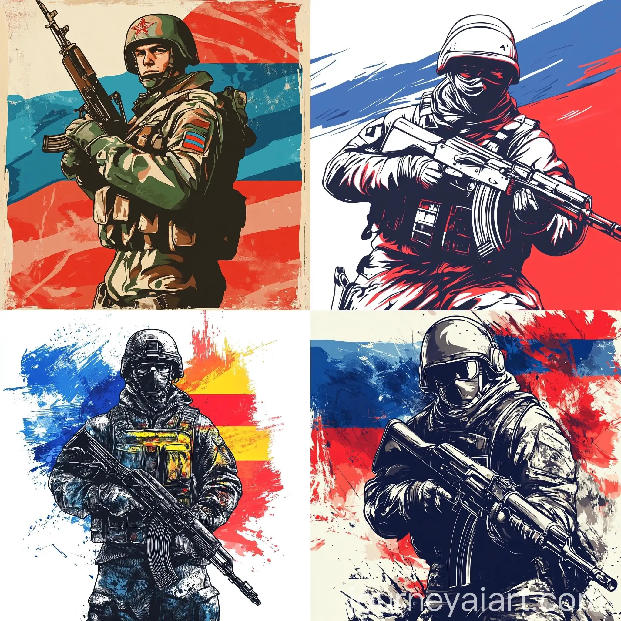 Russian-Soldier-with-AK74-and-Flag-Outline