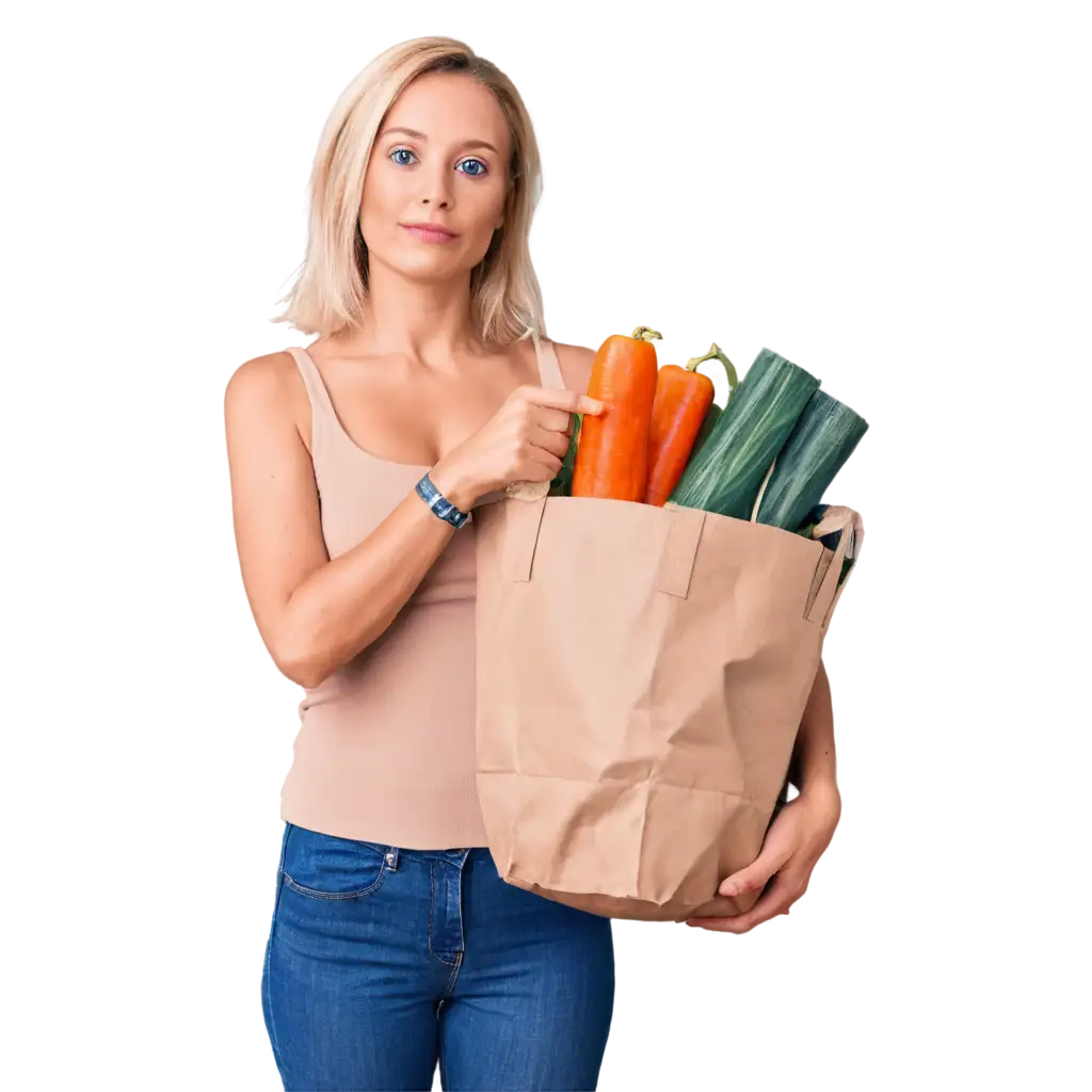 High-Realism-PNG-Image-of-a-Blonde-Woman-with-Grocery-Bag-of-Vegetables