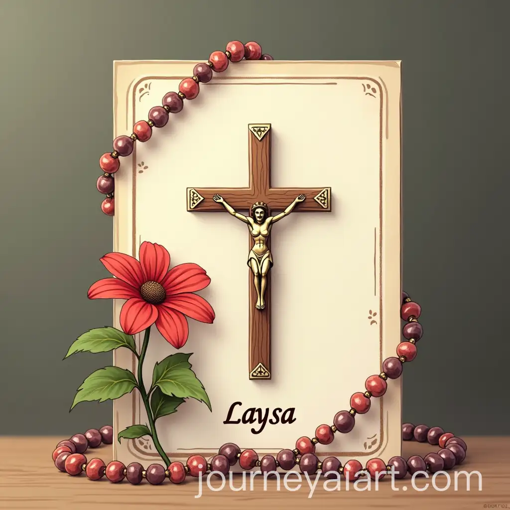 Religious-Symbolism-Cross-Rosary-Red-Flower-with-Names-Laysa-and-Layssa