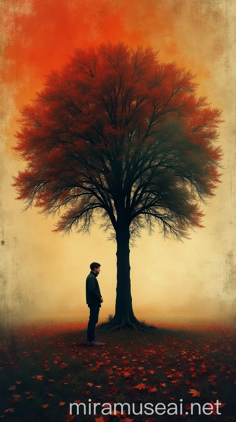 Lone Man in Autumn Abstract Psychedelic Album Art