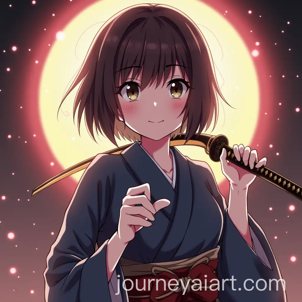 Brunette-Girl-in-Kimono-Wielding-a-Katana-in-Magical-Tokyo-Evening