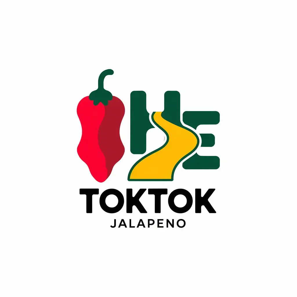 a vector logo design,with the text "Toktok Jalapeno", main symbol:Red pepper in the shape of a red lantern, the Yellow River bending like the characters 'he', and three or two symbols combined,Moderate,be used in food industry,clear background