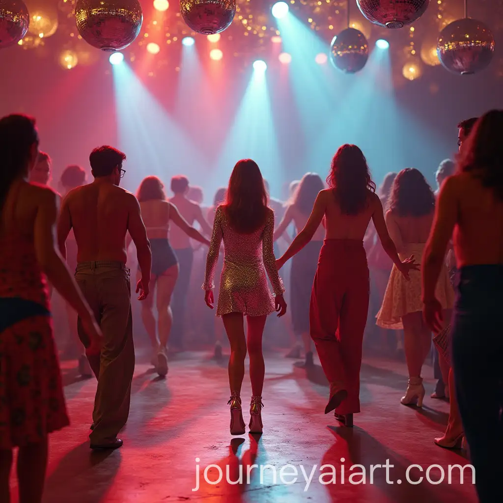 Vibrant-1970s-Disco-Dance-Party-with-Glittering-Disco-Balls-and-Retro-Outfits