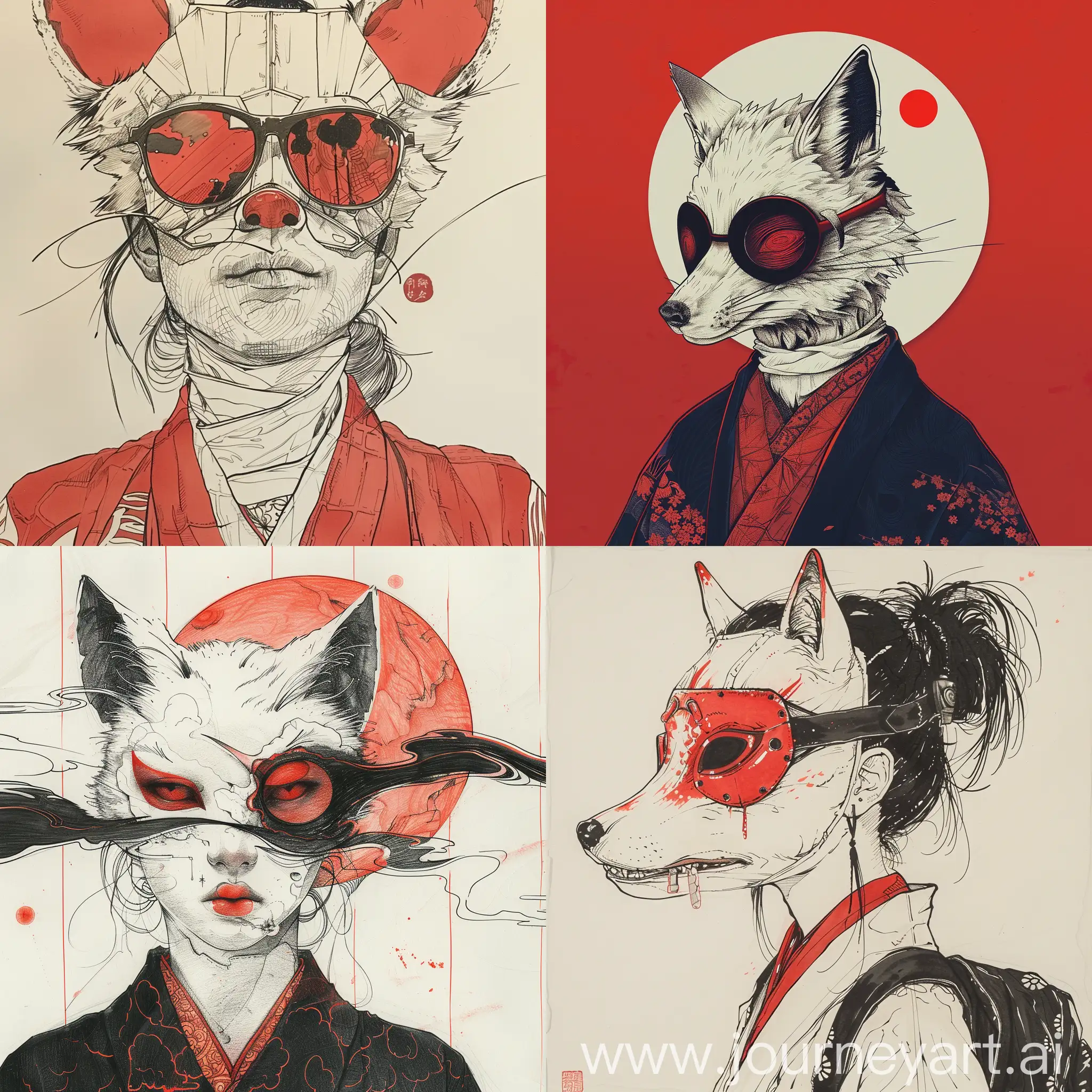 Japanese-Style-Person-with-Fox-Mask-and-Red-Shades