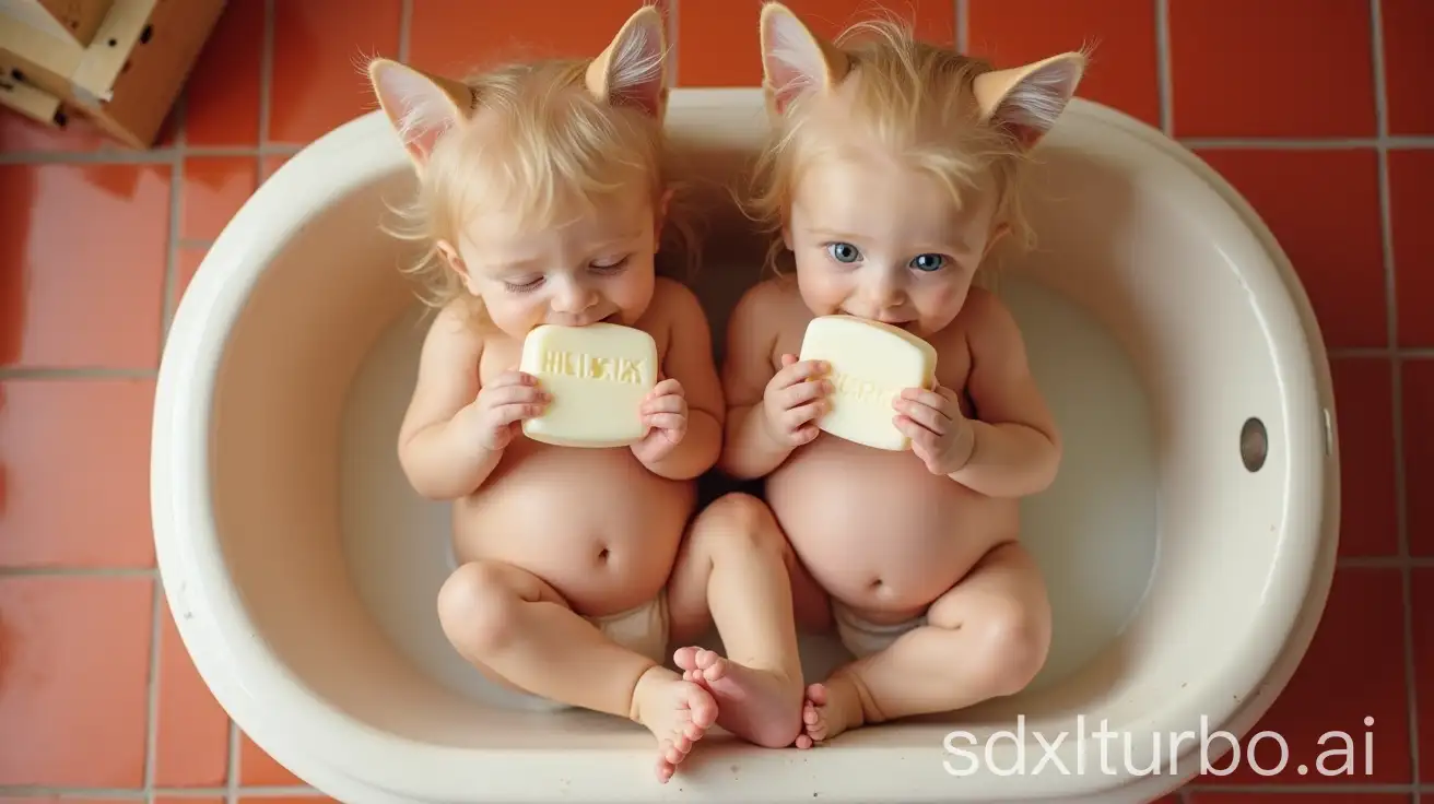 Pregnant-Girls-with-Cat-Ears-and-Tails-Biting-Soap-in-Preschool-Bathtub