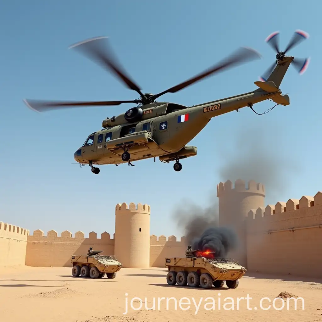 French-Eurocopter-EC725-Caracal-Attacking-Armored-Personnel-Carriers-Over-Desert-Fortress