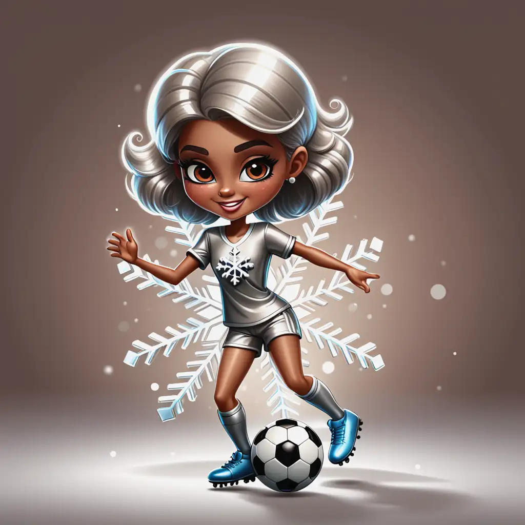 Youth Soccer Player in Disco Diva Costume with Silver Snowflake Design