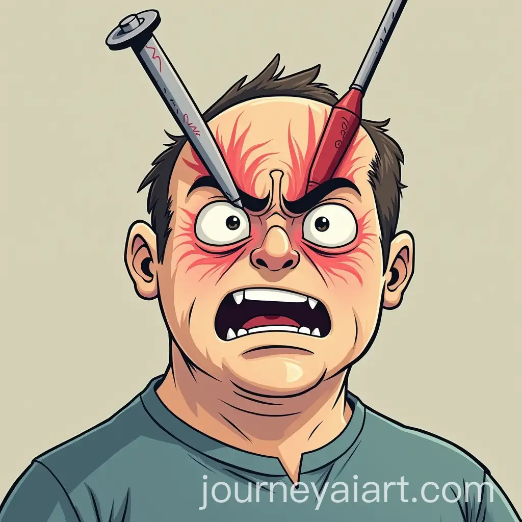 Man-in-Pain-After-Giant-Needle-Injection-into-Head-Cartoon-Style