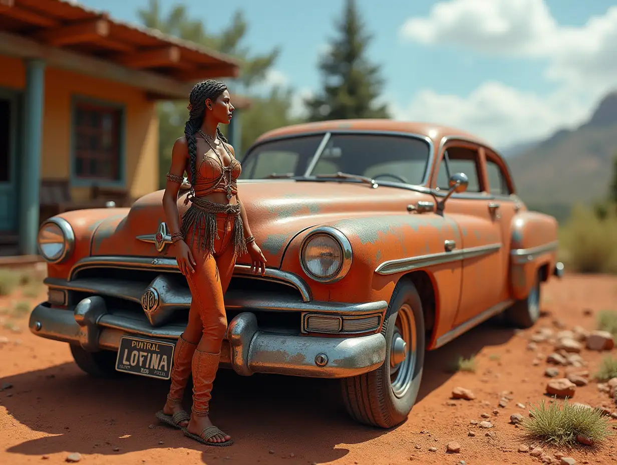 Peruvian-Woman-Admiring-a-Detailed-Pontiac-Car