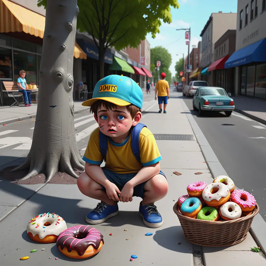 Fat-Boy-Stuck-in-Fresh-Concrete-with-Donuts-and-Muffins-Nearby