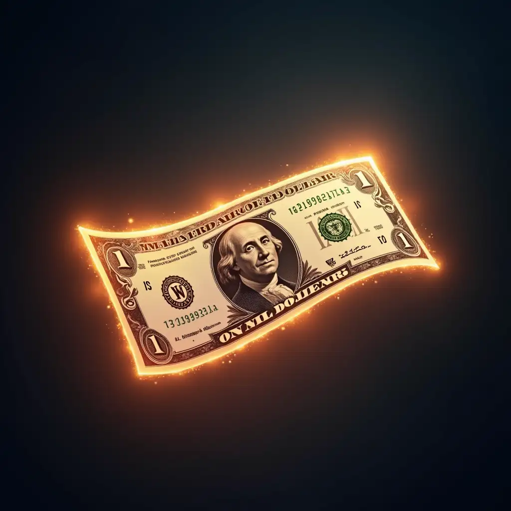 Animated Glowing dollar note in air