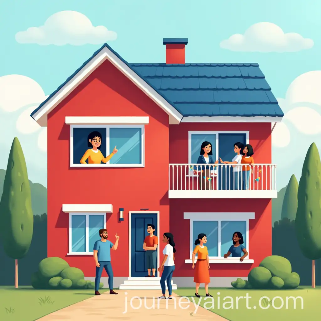 DAI-Art-Prompt-Expansioniverse-Group-Celebrating-Completion-of-a-Bright-New-House