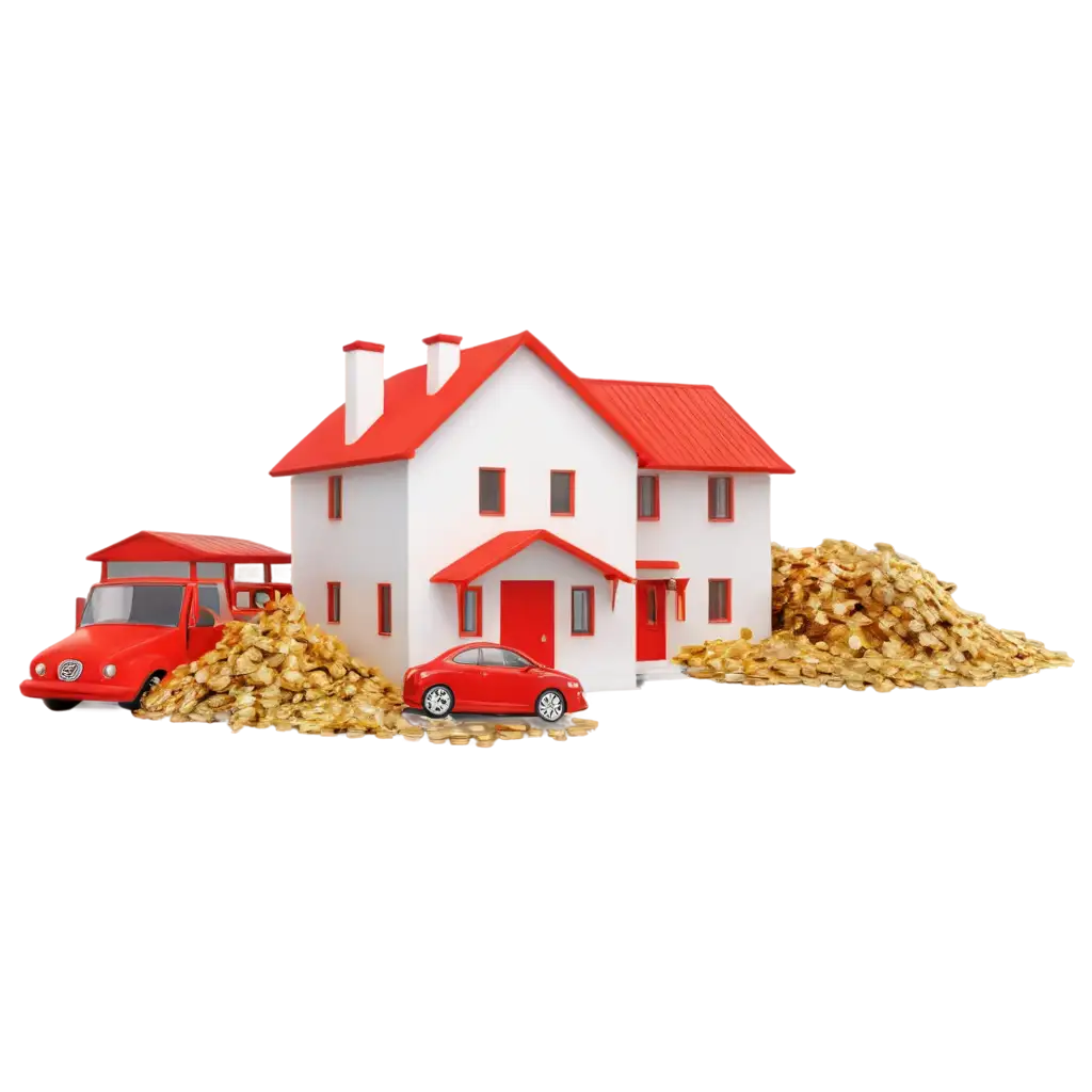 3D-House-Car-and-Gold-PNG-Image-with-White-and-Red-Color-Scheme-for-HighQuality-Digital-Use