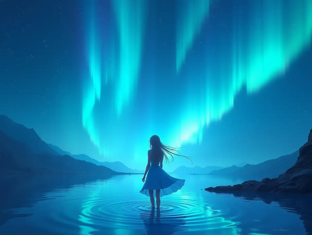 1girl (Nadia: The Secret of Blue Water), Nadia, northern lights (glow, god rays, ethereal, breathtaking)