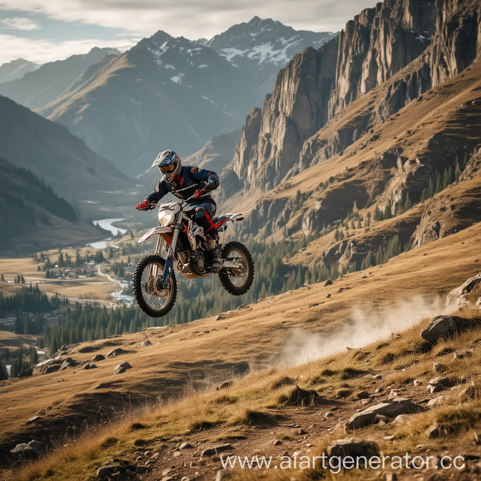 Enduro-Motorcycle-Rider-Performs-Front-Wheel-Stunt-with-Mountainous-Backdrop