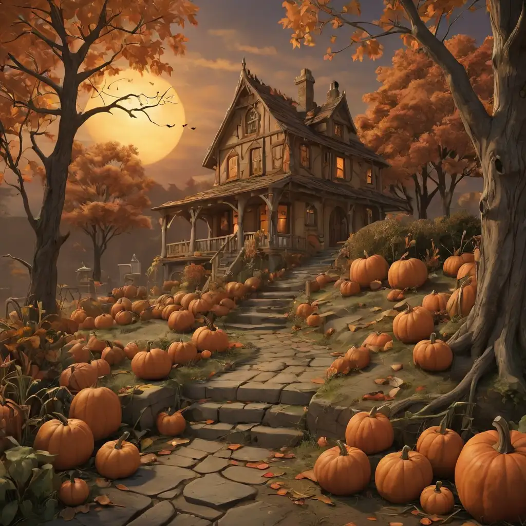 Vibrant Autumn Pumpkin Scene with Lush Fall Foliage