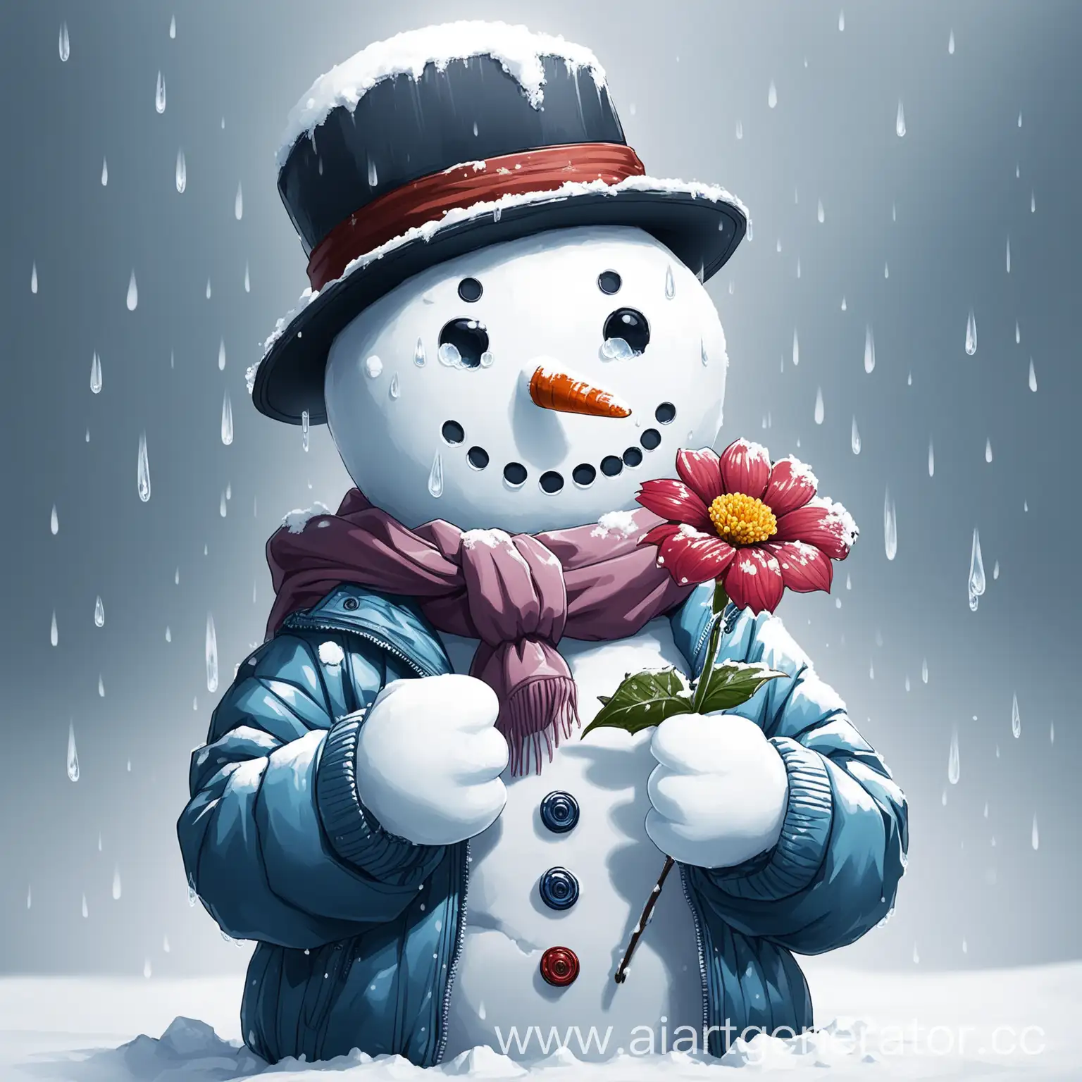 Snowman-Holding-Flower-with-Tearful-Expression